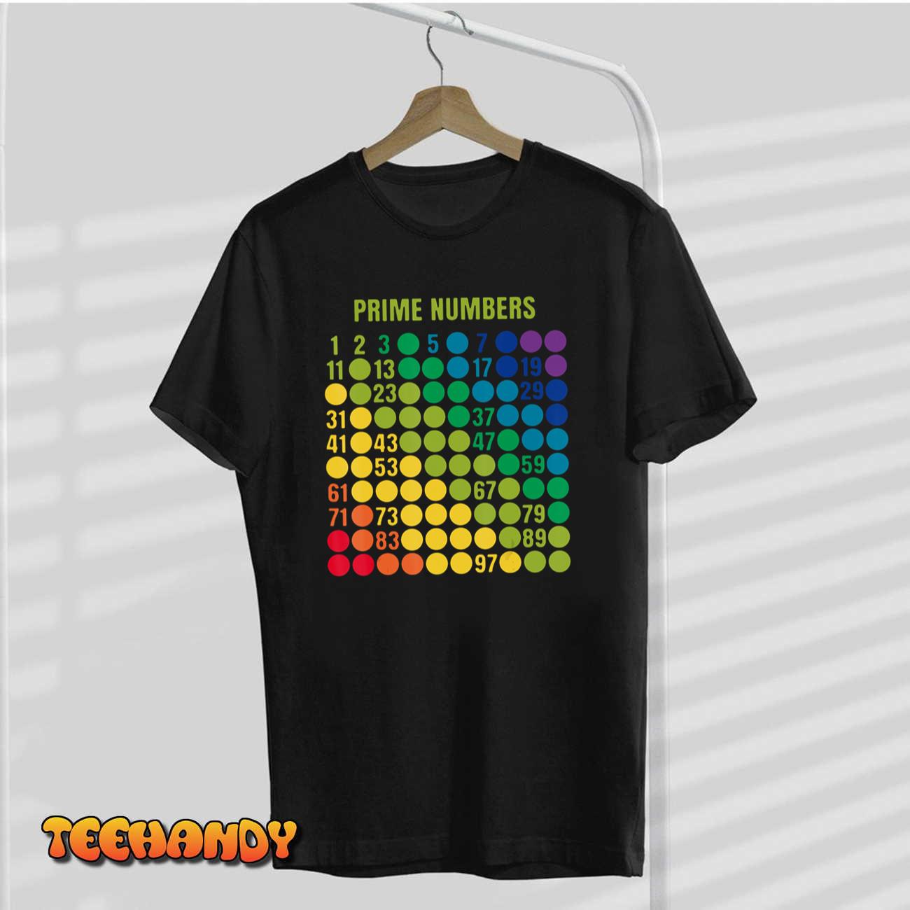 Rainbow Grid Of Prime Numbers School Teacher T-Shirt