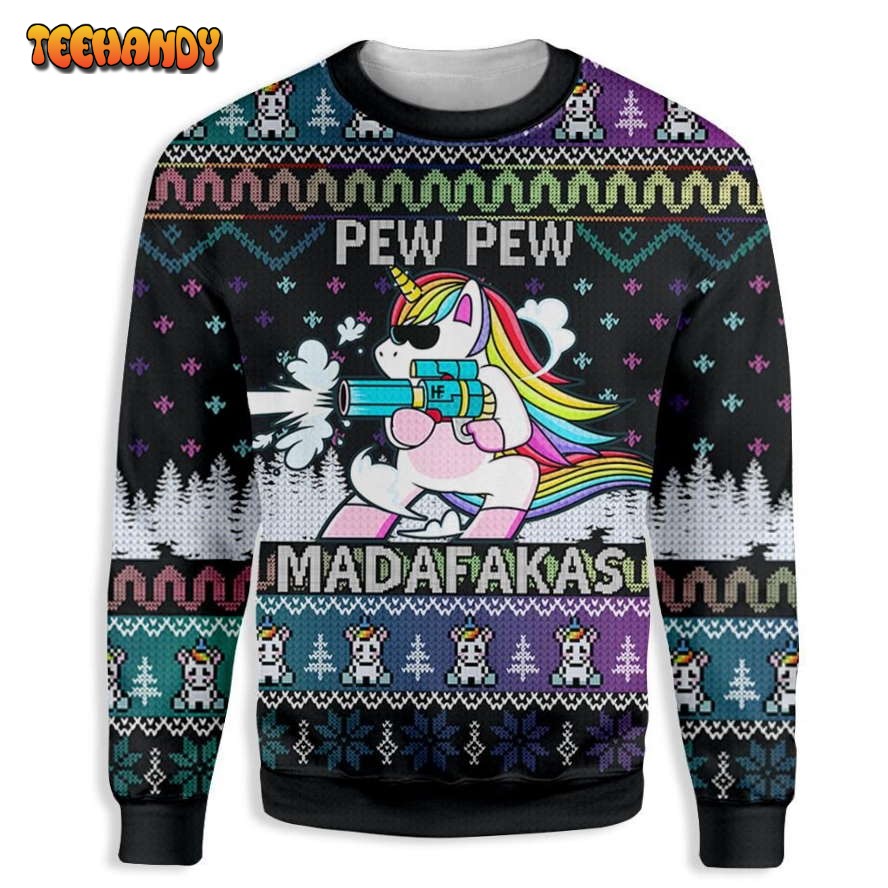 Rainbow Pew Pew Madafakas Ugly Christmas Sweater, All Over Print Sweatshirt