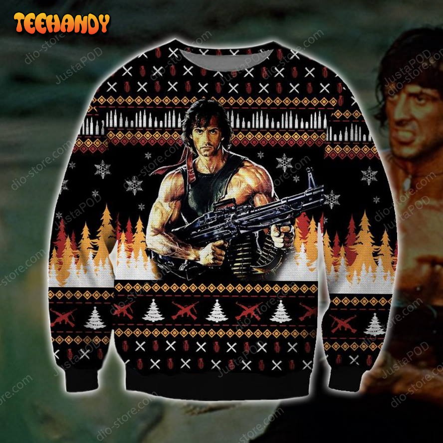 Rambo Knitting Pattern 3d Print Ugly Sweater, Ugly Sweater, Christmas Sweaters