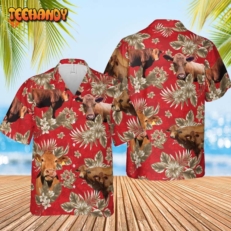 Red Angus Cattle Lovers Aloha Pattern All Over Printed 3D Hawaiian Shirt