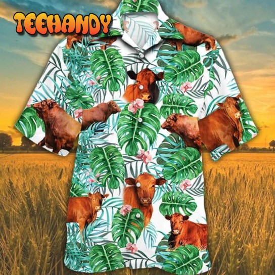 Red Angus Cattle Lovers Tropical Plant Hawaiian Shirt, Unisex Print Aloha Short Shirt