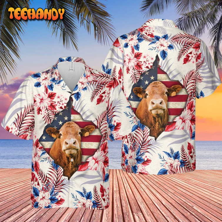 Red Angus Face Hibiscus Flower All Over Printed 3D Hawaiian Shirt