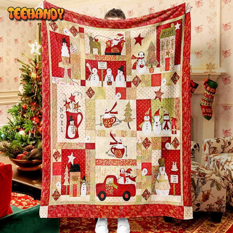 Red Christmas Design Snowman Christmas Blanket  Snowman Quilt