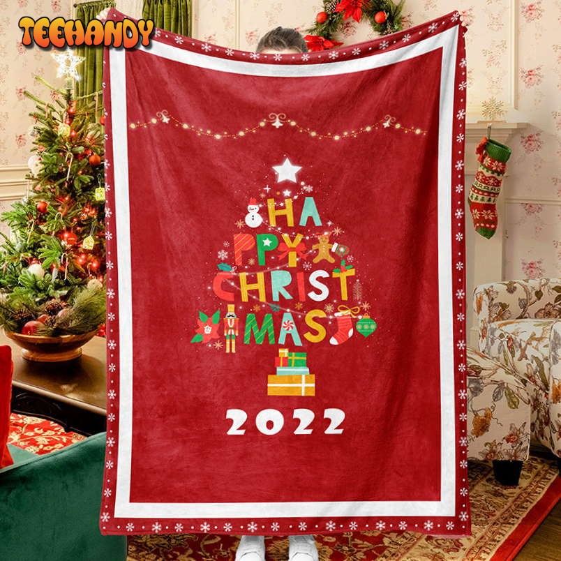 Red Christmas Tree Letters Celebration Blanket