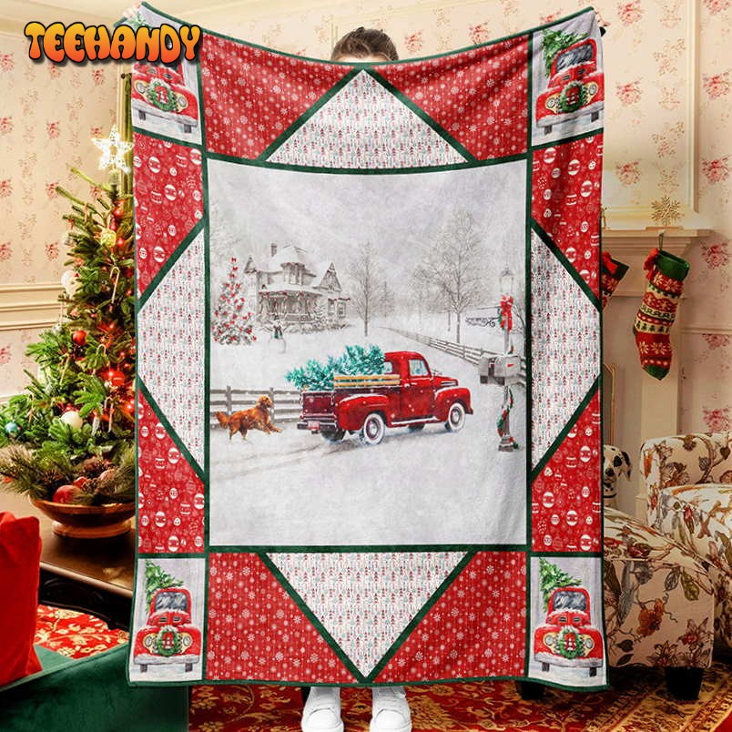 Red Truck And Dog Christmas Blanket