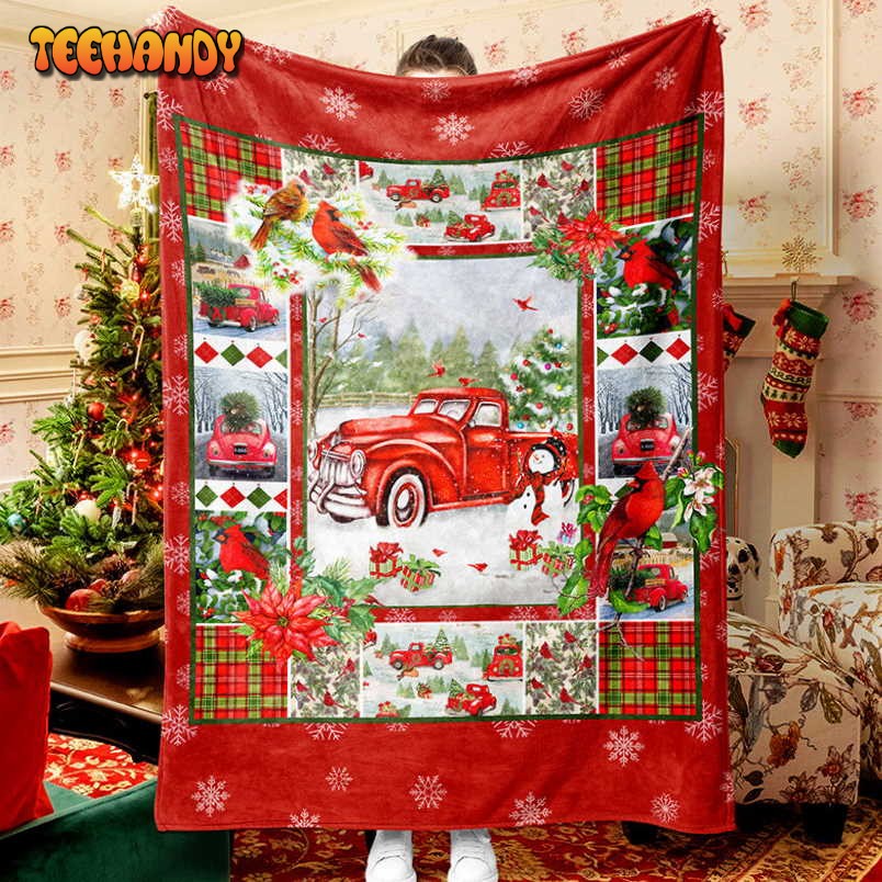 Red Truck Cardinal Christmas Tree Christmas Blanket