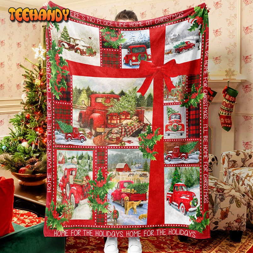 Red Truck Christmas Tree And Dog Christmas Blanket