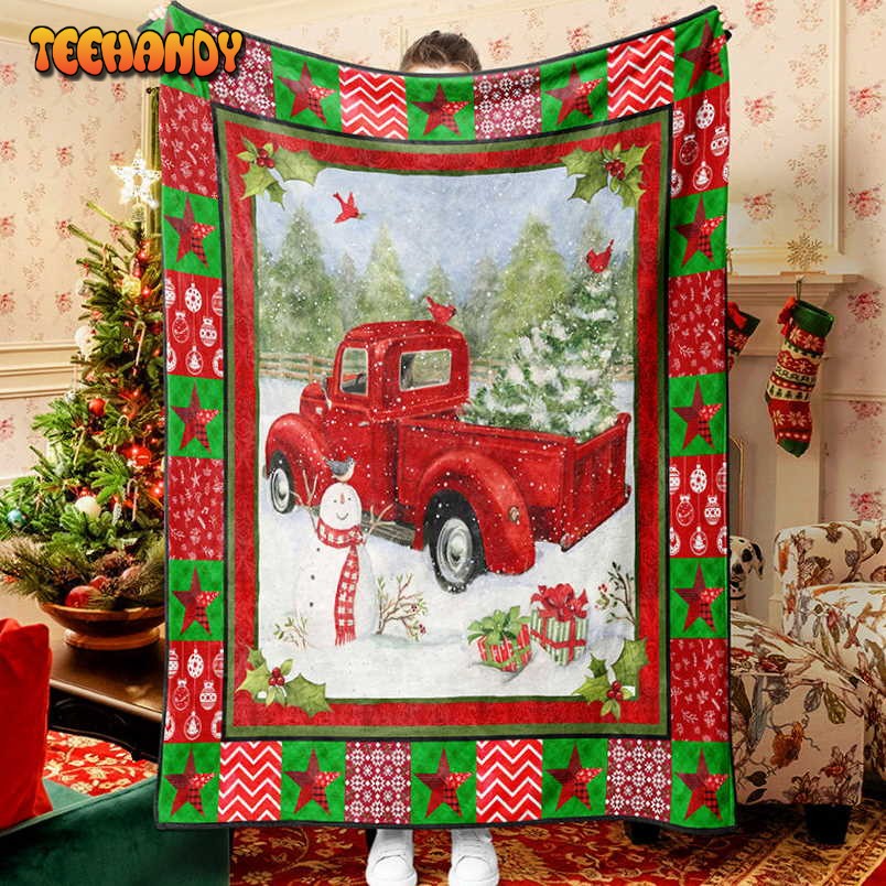 Red Truck Christmas Tree And Gift Christmas Blanket