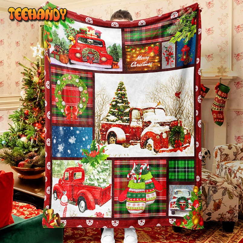 Red Truck Christmas Tree And Gift Christmas Blanket 9627