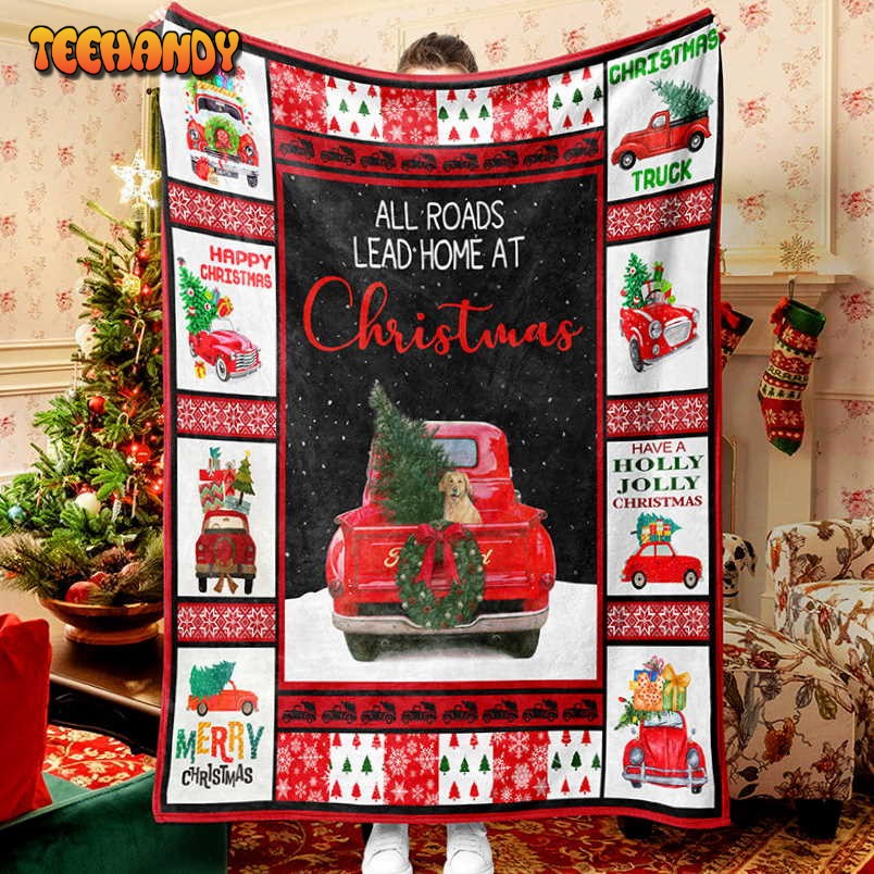 Red Truck Loaded With Christmas Tree Christmas Blanket