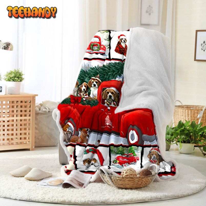 Red Truck Santa And Dog Christmas Blanket