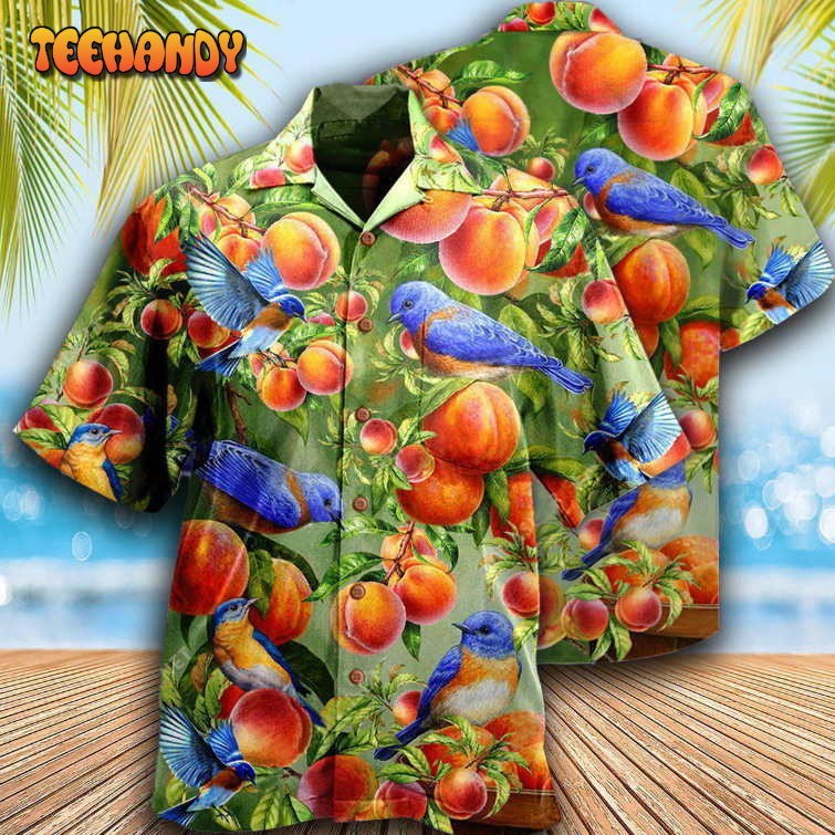 Robin Bird Something Peach Blue Hawaiian Shirt