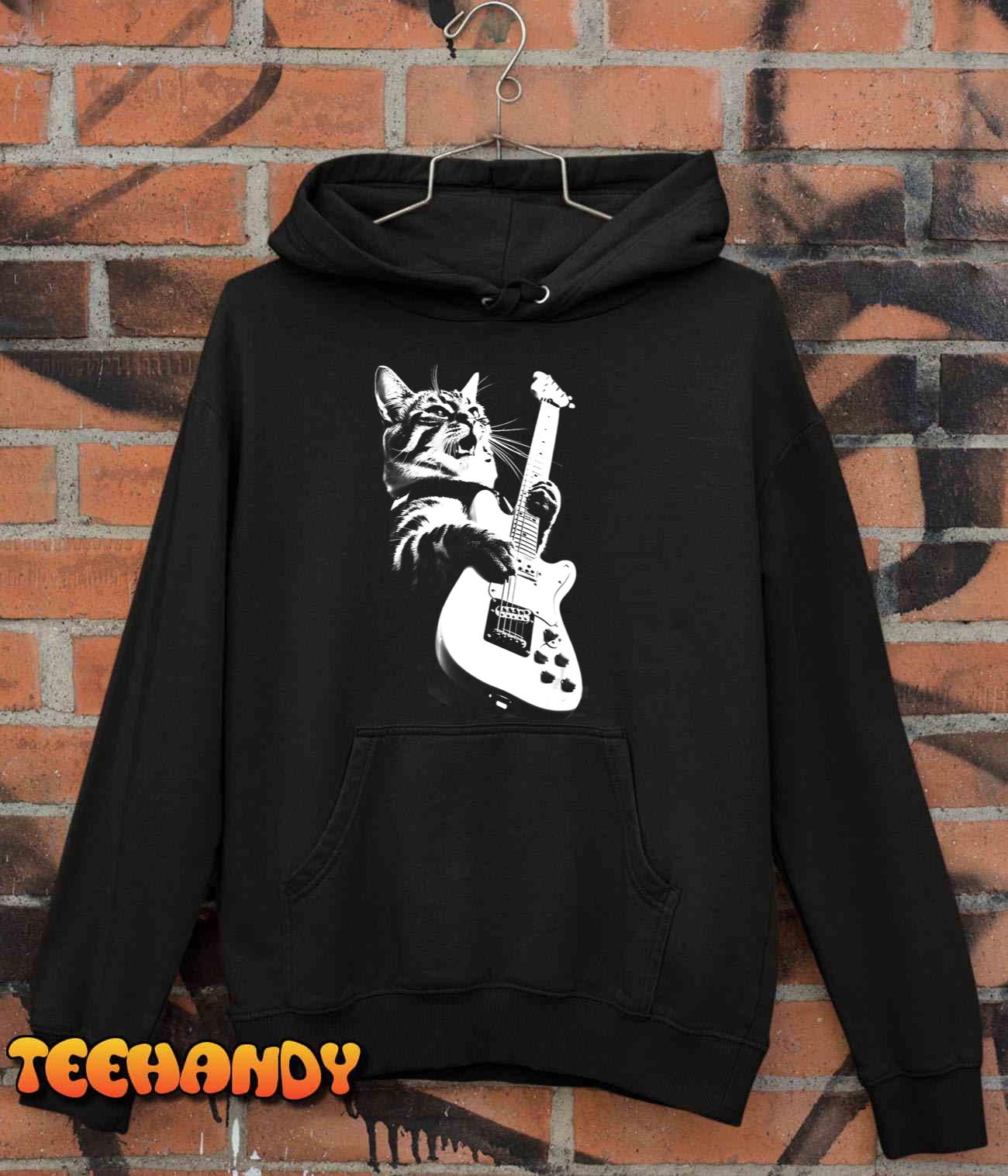 Rock Cat Playing Guitar – Funny Guitar Cat T-Shirt