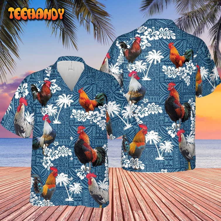 Rooster Blue Tribal All Over Printed 3D Hawaiian Shirt