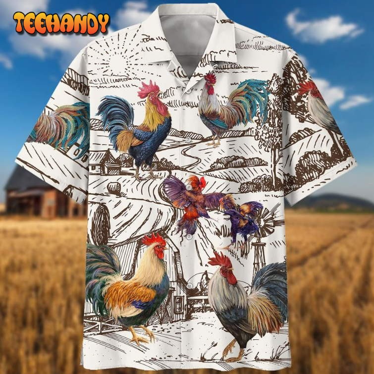 Rooster Farm 3D Hawaiian Shirt, Chicken Hawaiian Aloha Beach Shirts