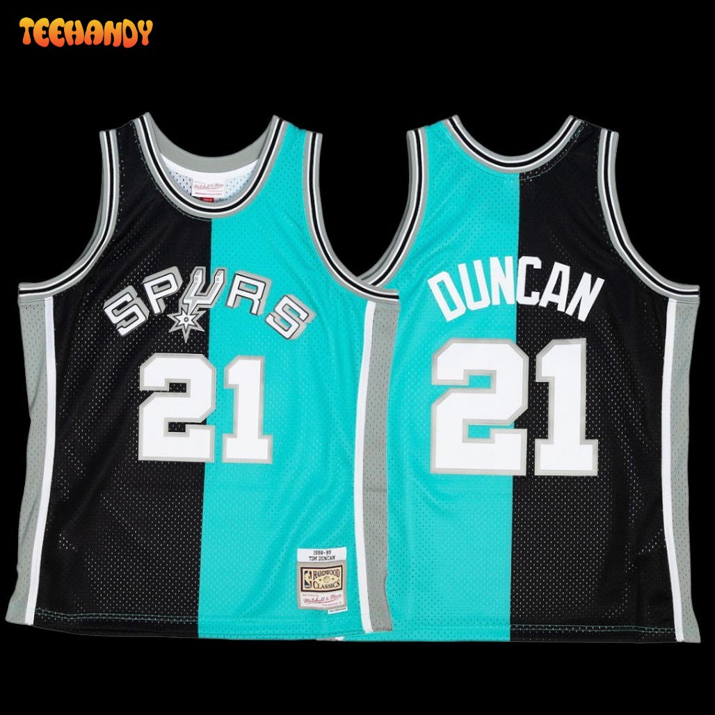 San Antonio Spurs Tim Duncan Black Teal Split 1998-99 Jersey