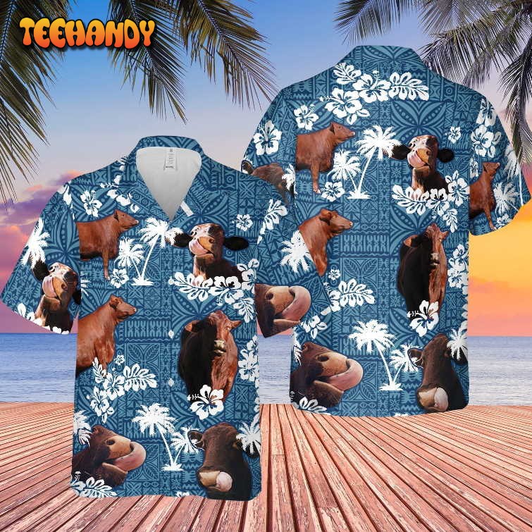 Santa Gertrudis Cattle Blue Tribal All Over Printed 3D Hawaiian Shirt