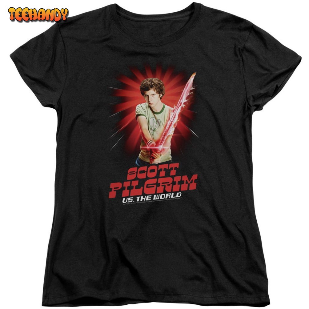 Scott Pilgrim vs The World Super Sword Logo Ladies Black Shirts