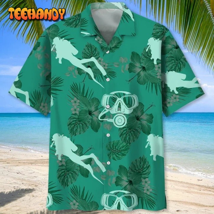 Scuba Diving Kelly Green Hawaiian Shirt Aloha Summer Scuba Diving Shirts