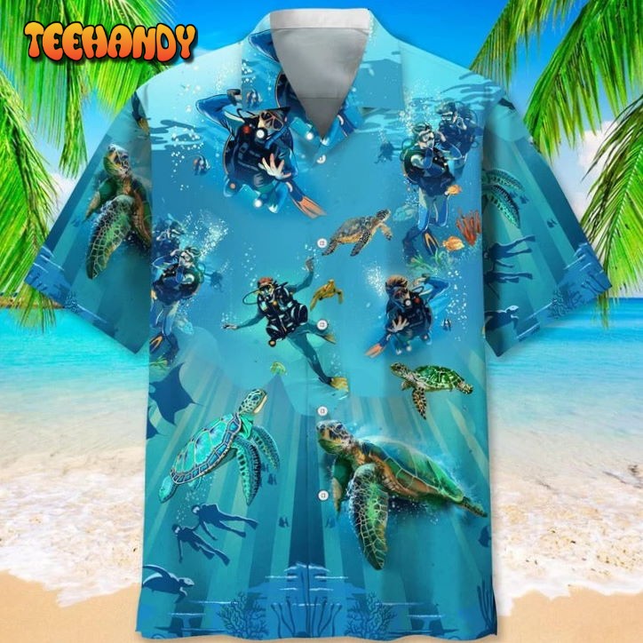 Scuba Diving Turtle Hawaiian Shirt For Summer Travel, Aloha Scuba Diving