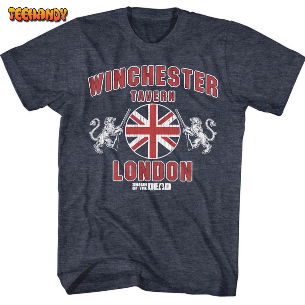 Shaun Of The Dead Winchester Tavern Distressed Logo Heather Navy Shirts