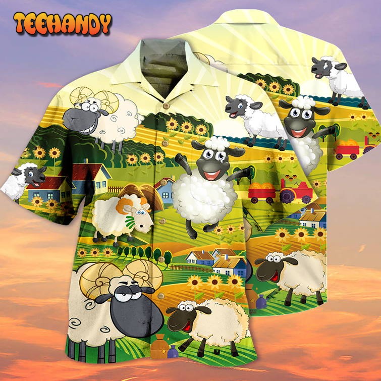 Sheep Happiness Sunflower Field Hawaiian Shirt