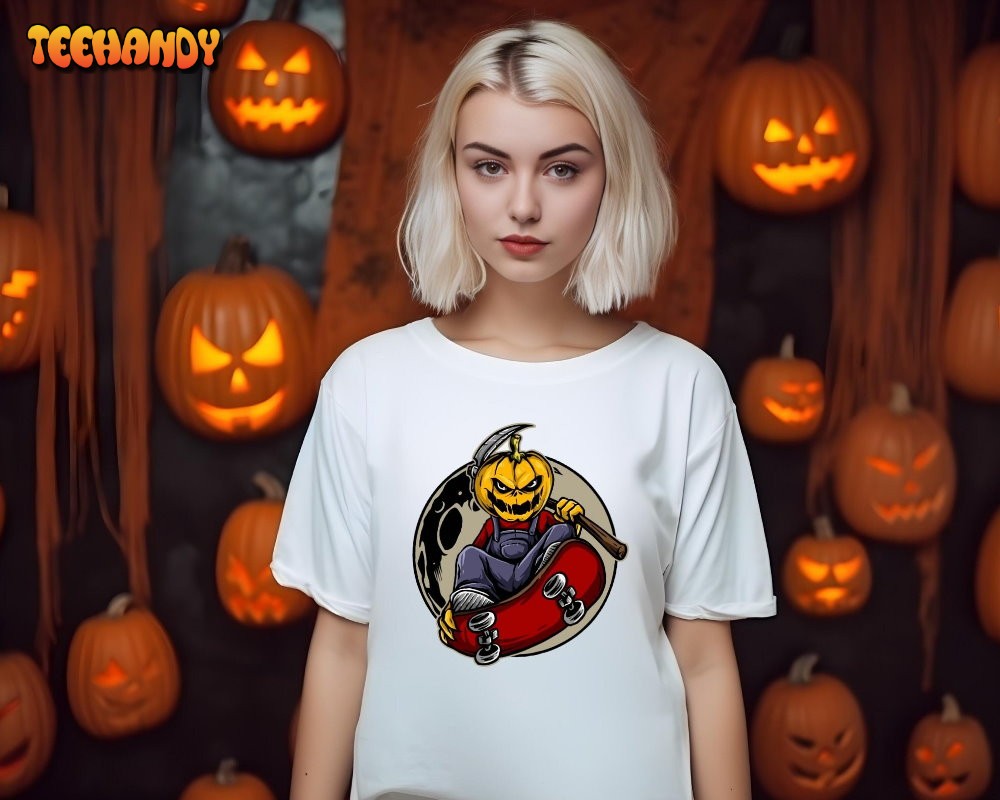 Skater Jack O Lantern Shirt, Halloween Pumpkin Shirt, Spooky Season Shirt