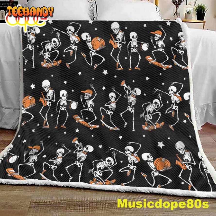 Skeletons With Pumpkins Halloween Sofa Fleece Throw Blanket