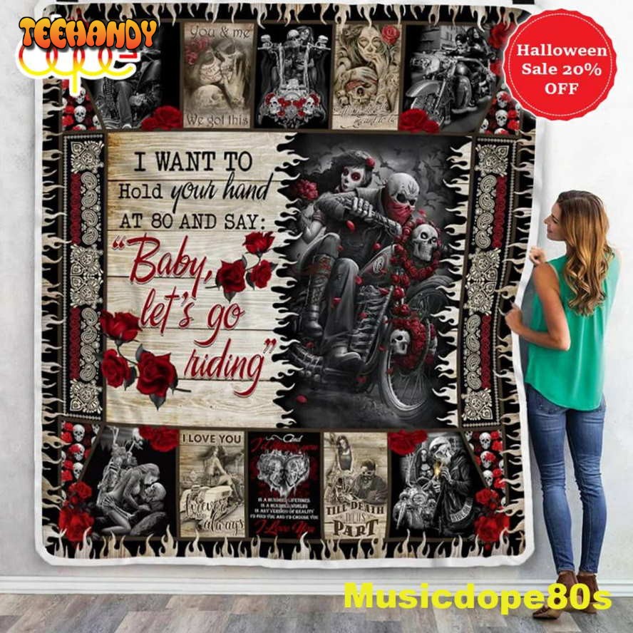 Skull Biker Couple Halloween Sofa Fleece Throw Blanket Halloween Gifts