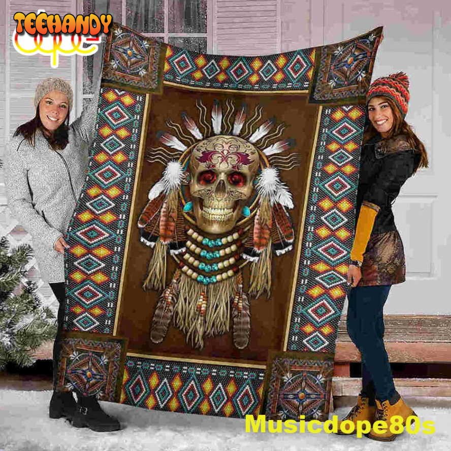 Skull Native Halloween Sofa Fleece Throw Blanket  Halloween Gifts