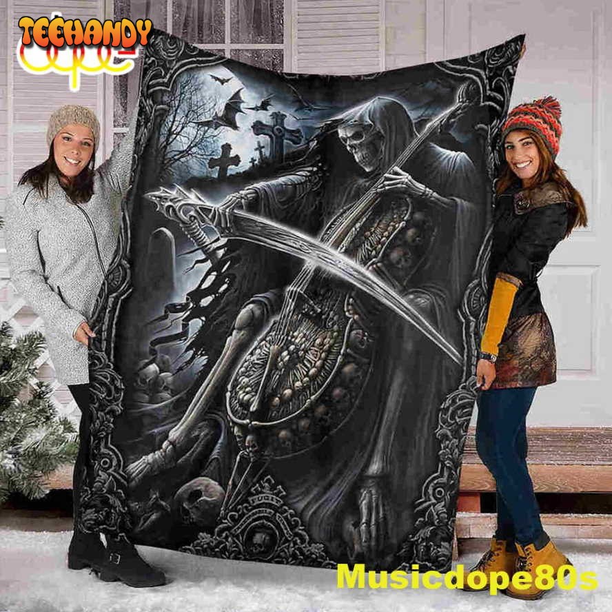 Skull Playing Cello Halloween Sofa Fleece Throw Blanket  Halloween Gifts