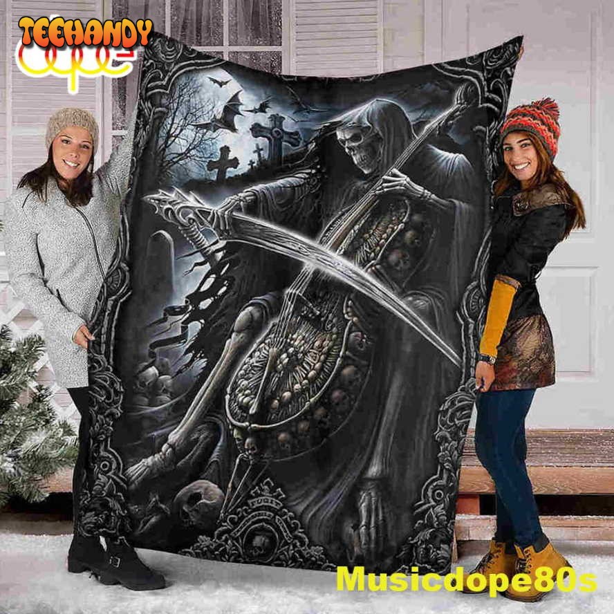 Skull Playing Cello Halloween Sofa Fleece Throw Blanket Halloween Gifts