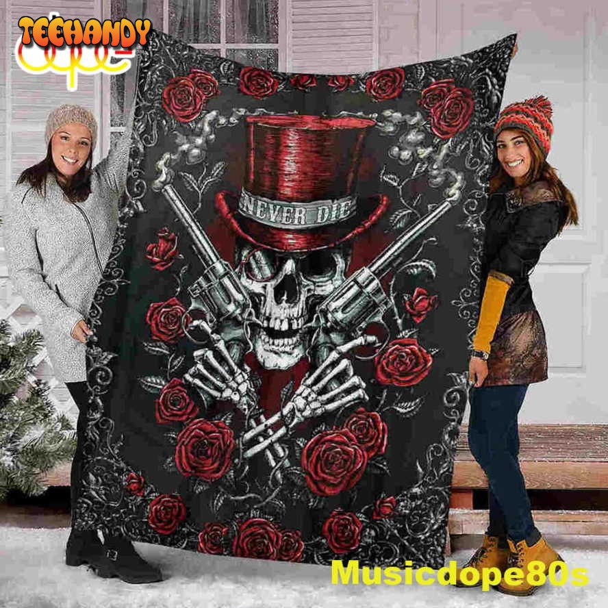 Skull Roses Never Die Halloween Sofa Fleece Throw Blanket  Halloween