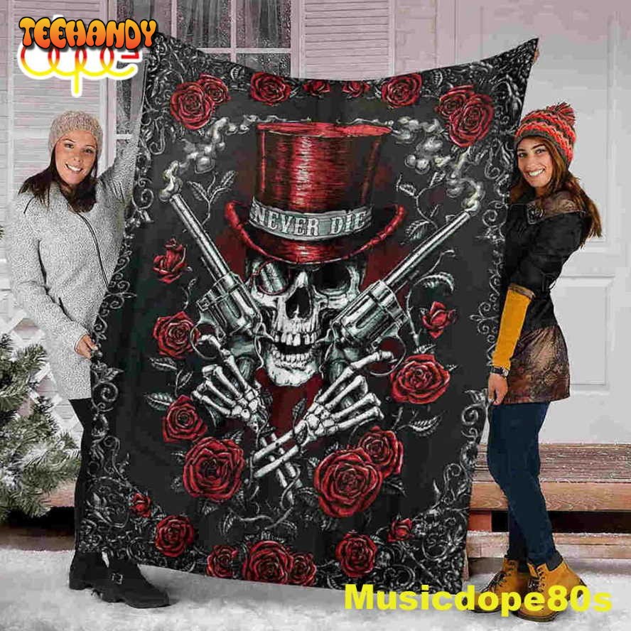 Skull Roses Never Die Halloween Sofa Fleece Throw Blanket Halloween