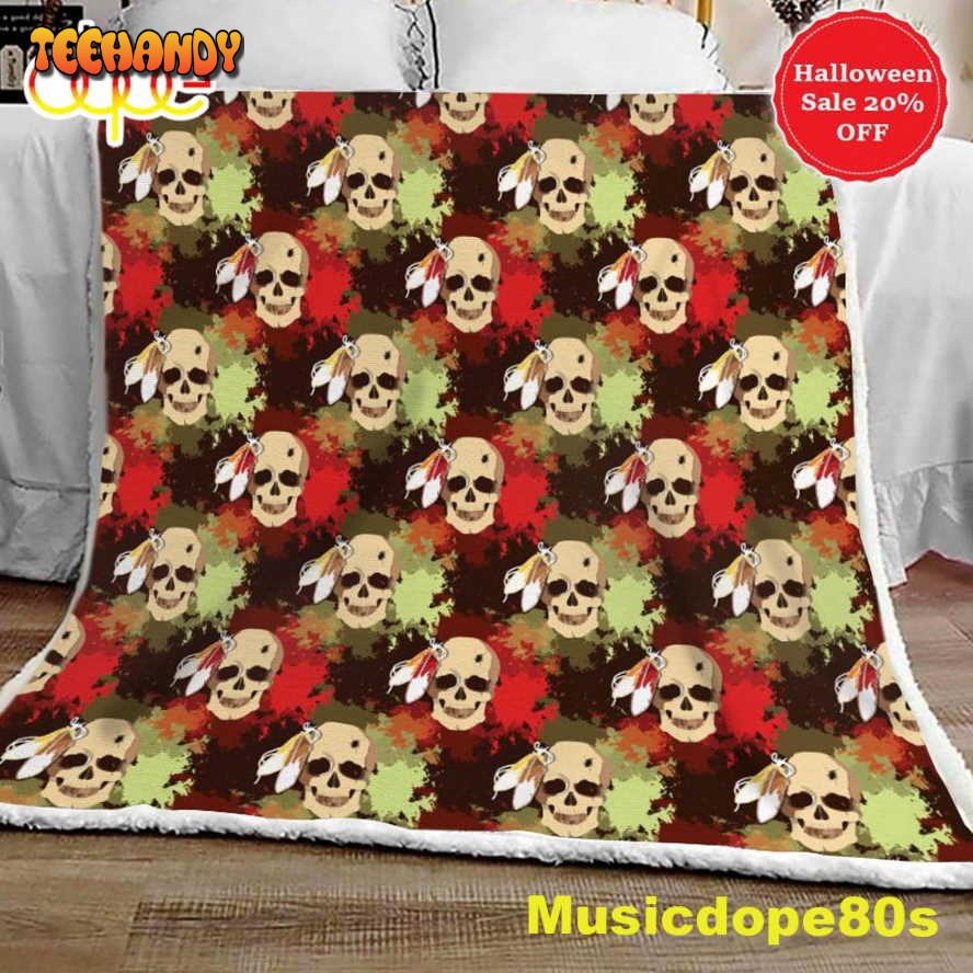 Skull with Feathers Tribe Halloween Sofa Fleece Throw Blanket  Halloween