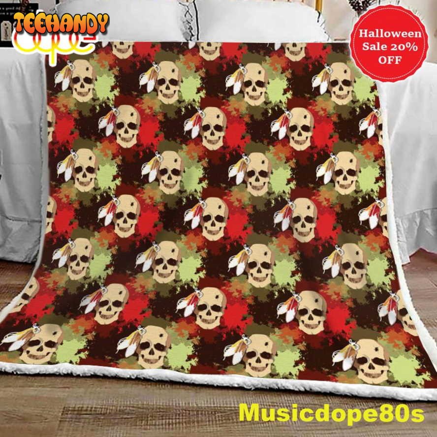 Skull with Feathers Tribe Halloween Sofa Fleece Throw Blanket Halloween