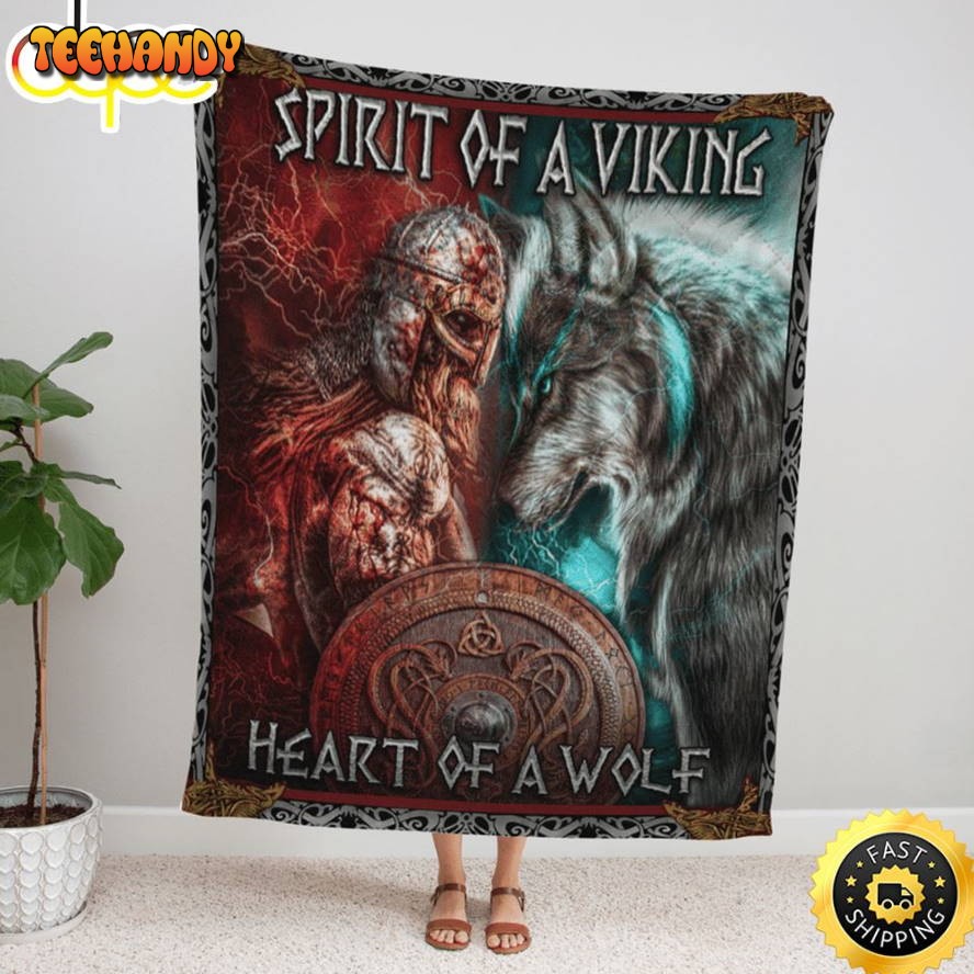 Spirit Of A Viking Heart Of A Wolf Fleece Throw Blanket