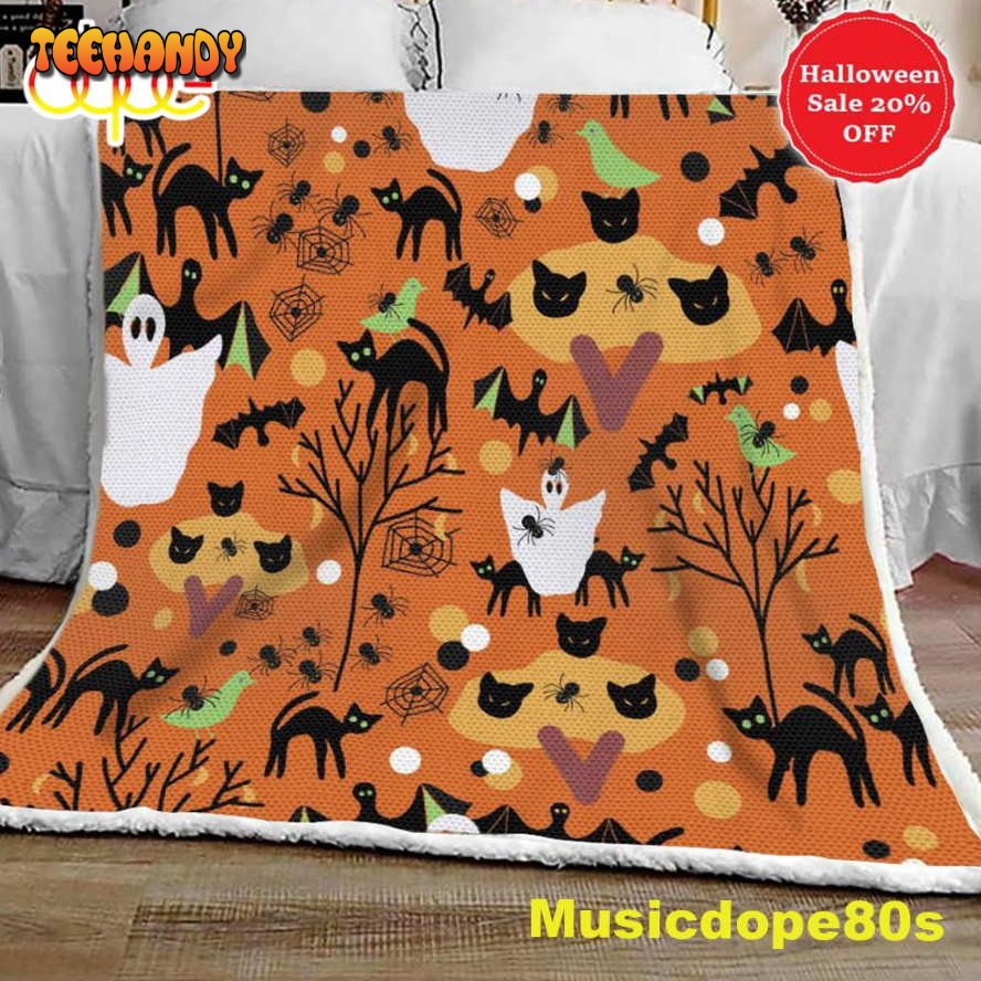 Spooky Cartoon Pattern Halloween Sofa Fleece Throw Blanket Halloween