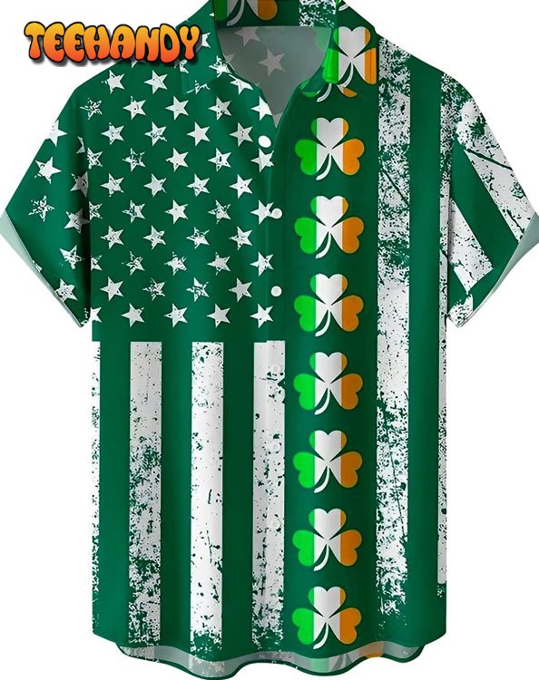 St. Patrick’s Day Button Down Shirt Short Sleeve Casual Shirt Green Hawaiian Shirts