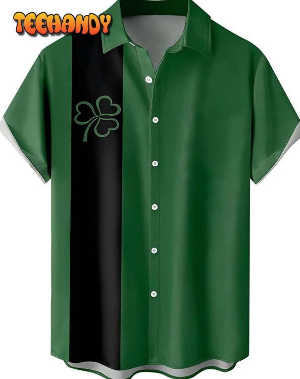 St. Patrick’s Day Button Down Shirt Short Sleeve Casual Shirt Green Shamrock 2