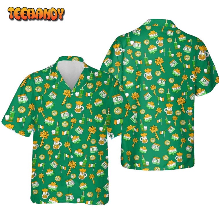 St Patrick’s Day Hawaii Shirt, Key Of Luck Hawaiian Shirt, Gold Shamrock