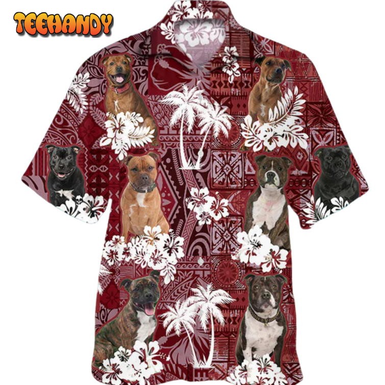 Staffordshire Bull Terrier Hawaiian Shirt, Red Hawaii Shirt For Dog Lovers