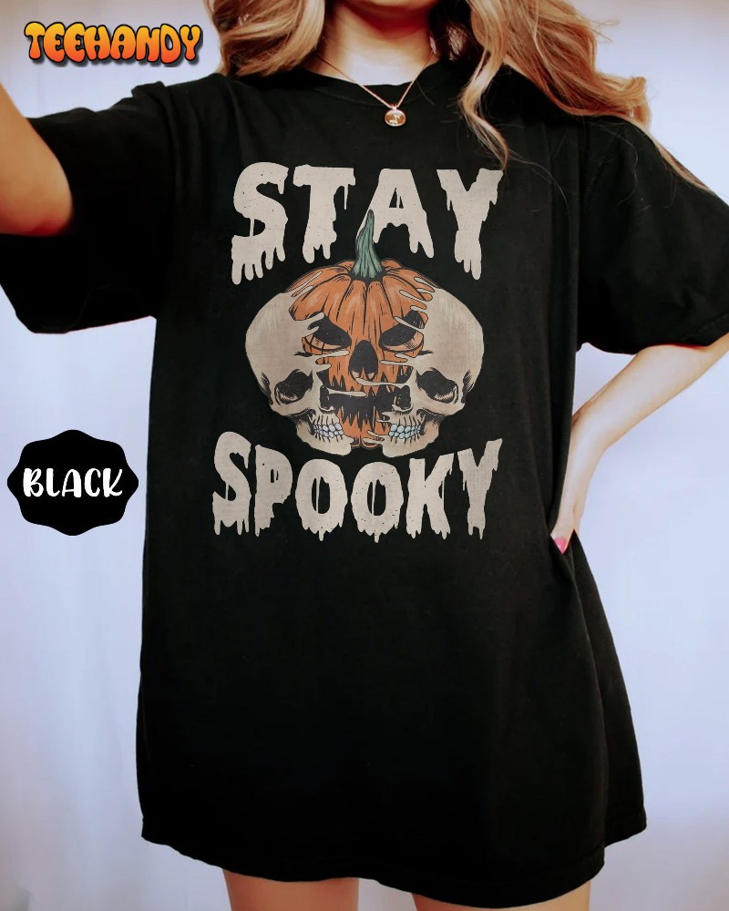 Stay Spooky Comfort Colors Shirt, Pumpkin Shirt, Halloween Skeleton Shirt