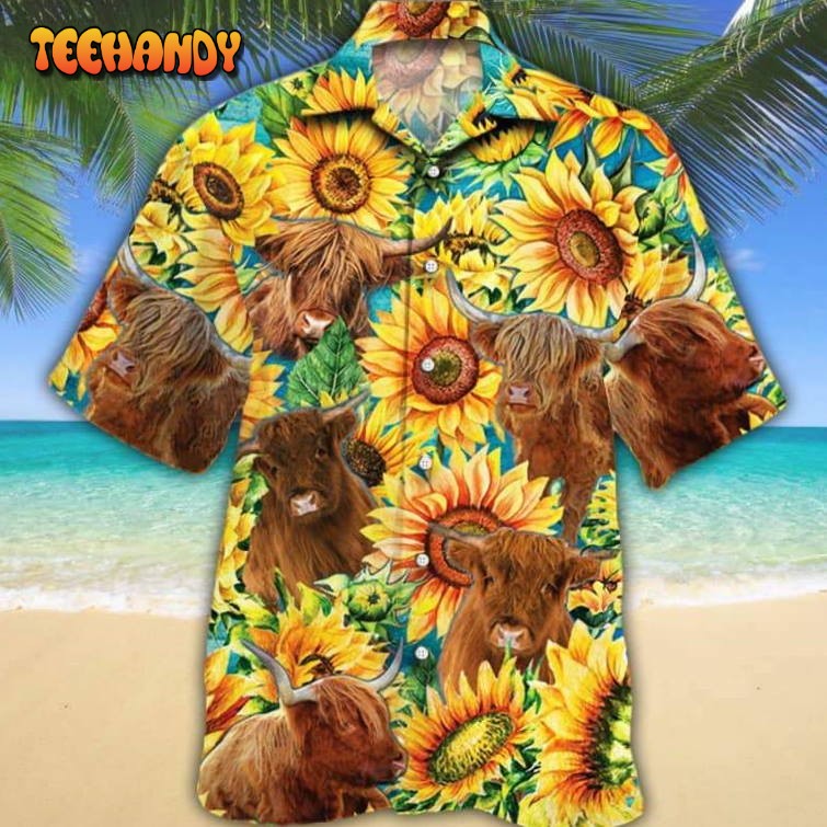 Sunflower Highland Cattle Hawaiian Shirt