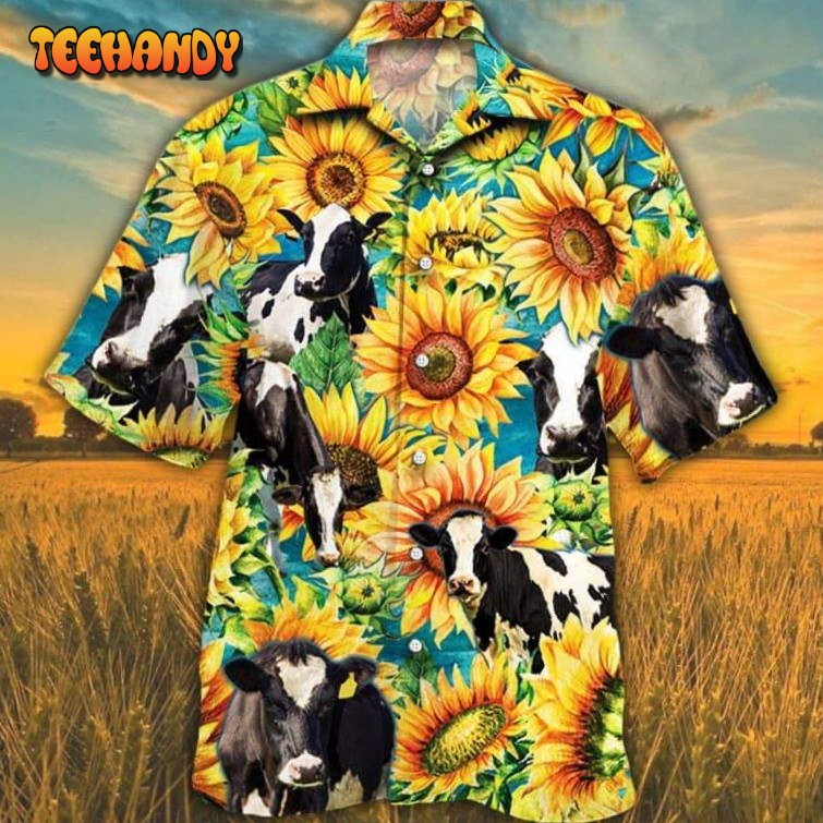 Sunflower Holstein Friesian Cattle Hawaiian Shirt