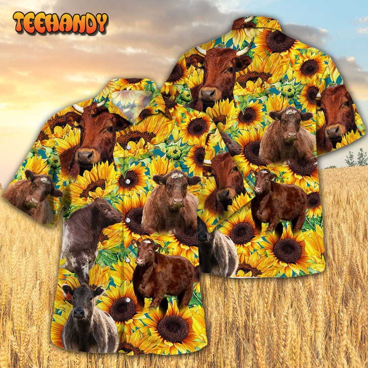 Sunflower Shorthorn Cattle Hawaiian Shirt