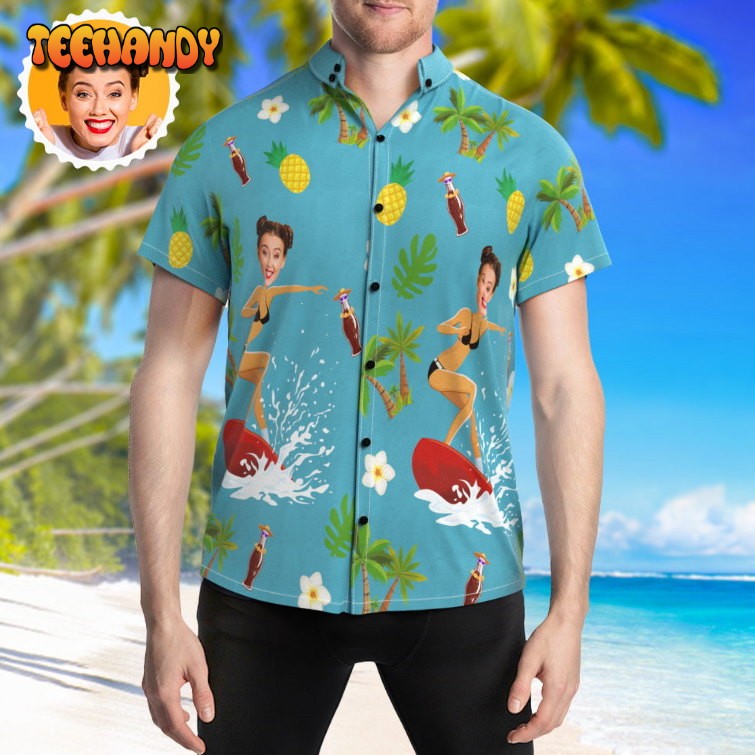 Surfing Hawaiian Shirt with Your Face Summer Hawaiian Shirt for Beach Party