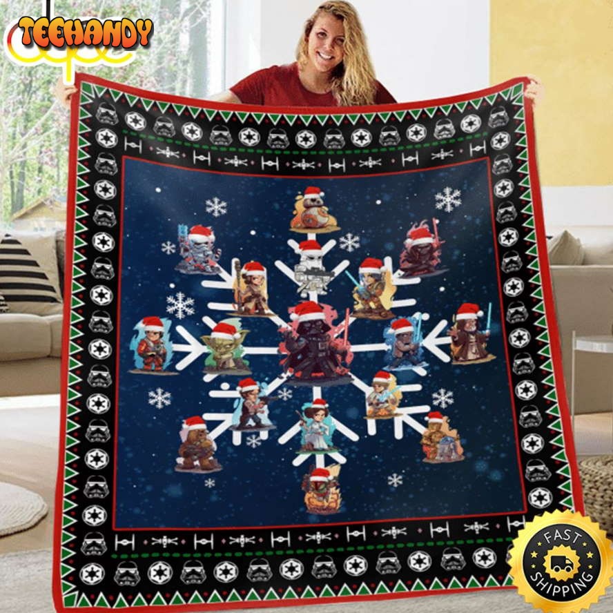 SW Christmas Characters On Snowflakes Christmas Blanket Marvel