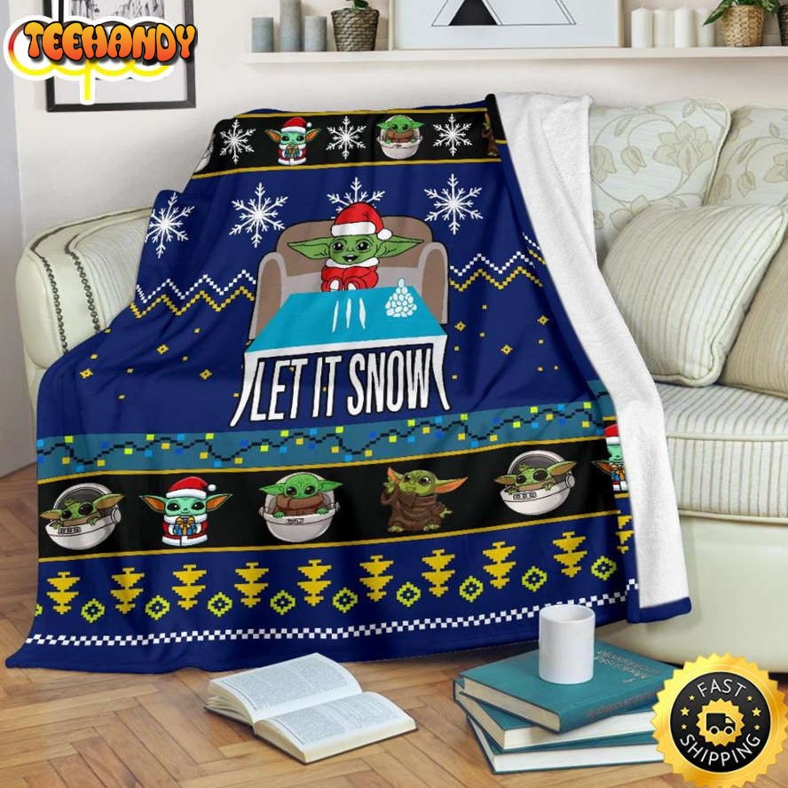 SW Let It Snow Grogu Pattern Blue Blanket Marve