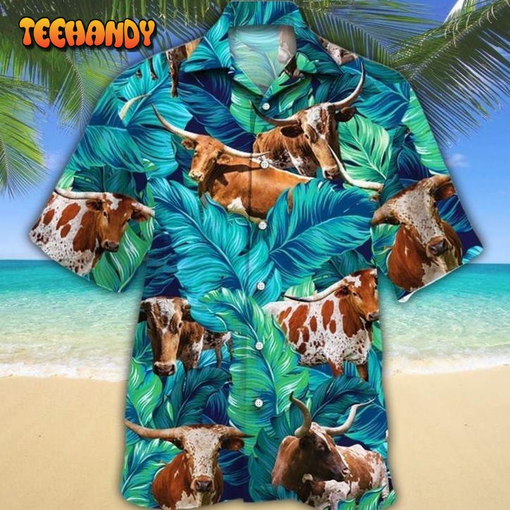 Texas Longhorn Hawaii Shirt Green Tx Longhorn Cattle Lovers Hawaiian Shirt